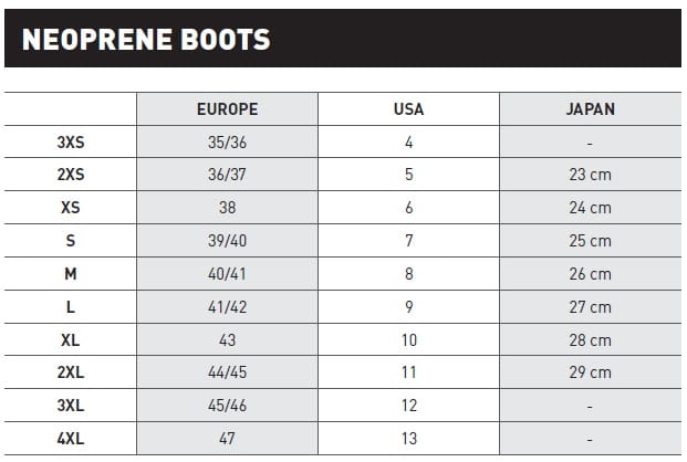 mares_fuesslinge_groessentabelle Mares Boots Größentabelle